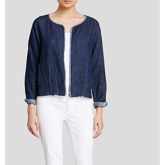 EILEEN FISHER ORGANIC COTTON BLUE‎ DENIM OPEN FRONT SHORT JACKET​​​​​ - Picture 1 of 4